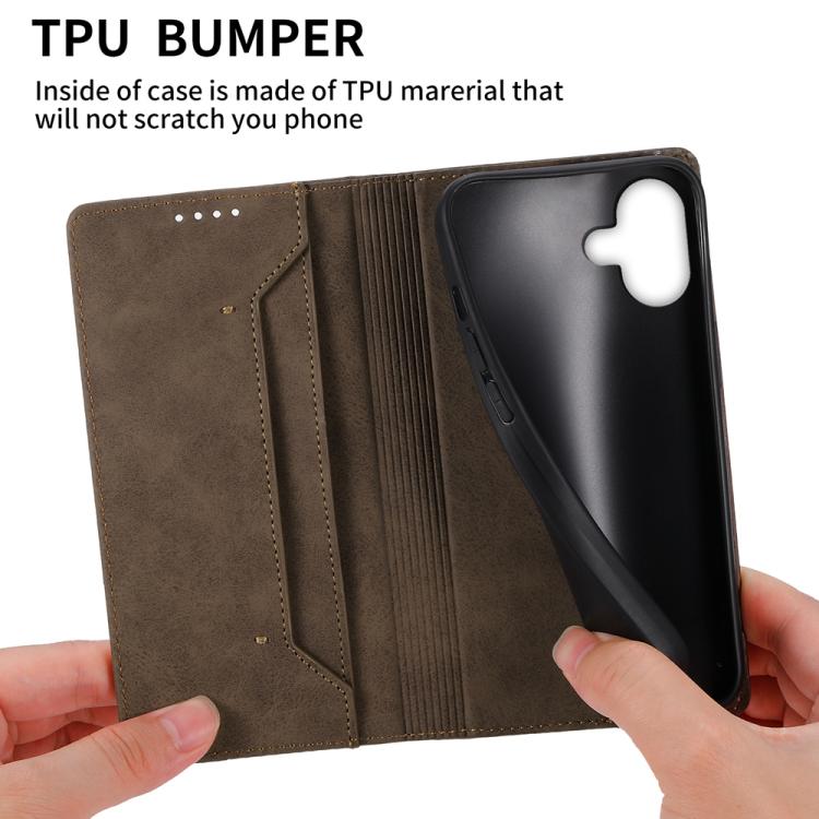 For iPhone 17 Business Solid Color Magnetic RFID Leather Phone Case