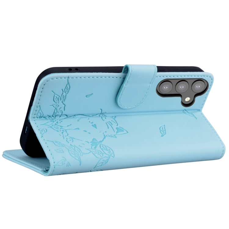 For Samsung Galaxy S24 5G Cute Cat Embossed Leather Phone Case