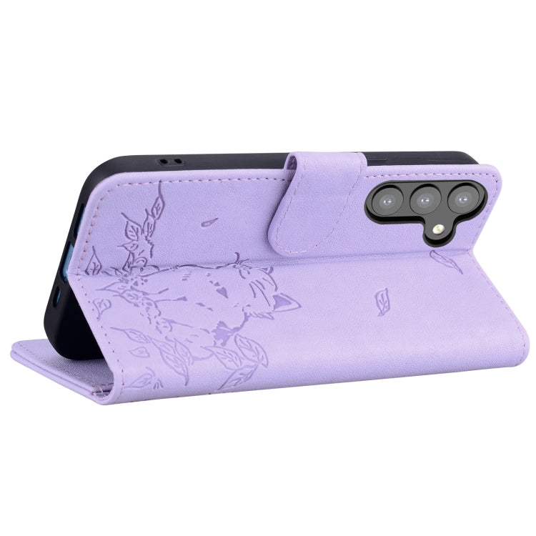 For Samsung Galaxy S24 5G Cute Cat Embossed Leather Phone Case