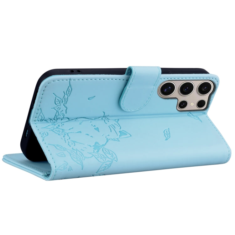 For Samsung Galaxy S24 Ultra 5G Cute Cat Embossed Leather Phone Case