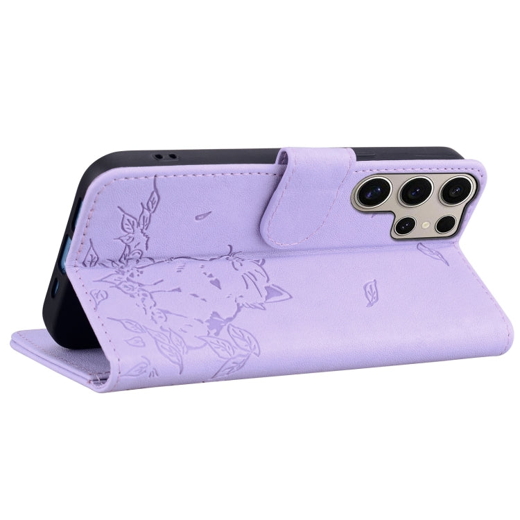 For Samsung Galaxy S24 Ultra 5G Cute Cat Embossed Leather Phone Case