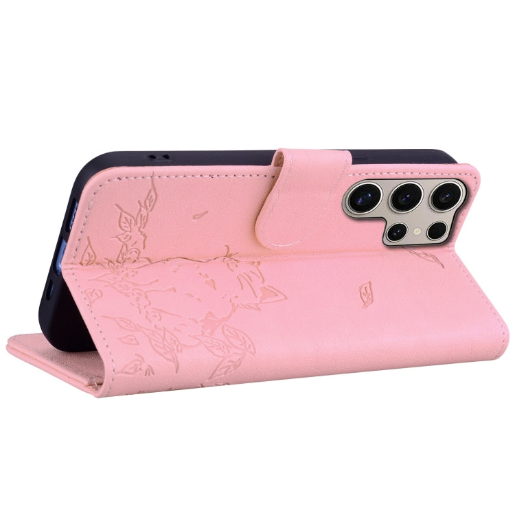 For Samsung Galaxy S24 Ultra 5G Cute Cat Embossed Leather Phone Case
