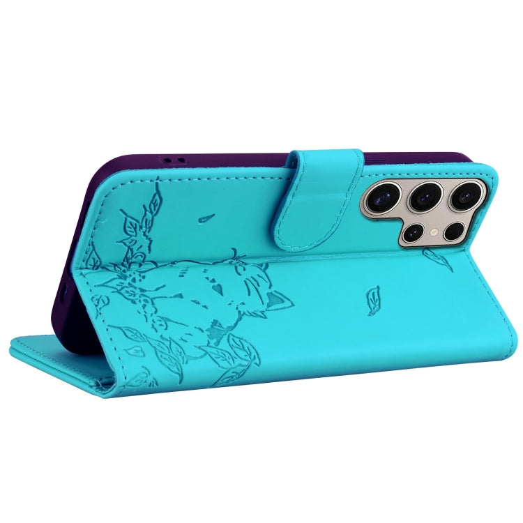 For Samsung Galaxy S24 Ultra 5G Cute Cat Embossed Leather Phone Case