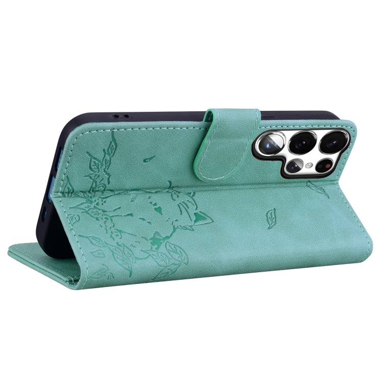 For Samsung Galaxy S23 Ultra 5G Cute Cat Embossed Leather Phone Case