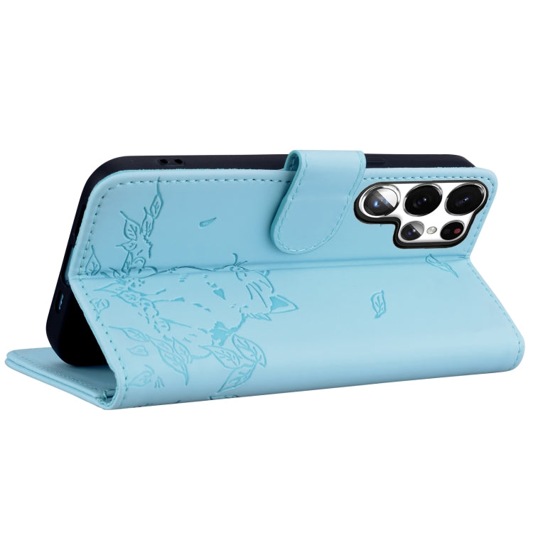 For Samsung Galaxy S23 Ultra 5G Cute Cat Embossed Leather Phone Case