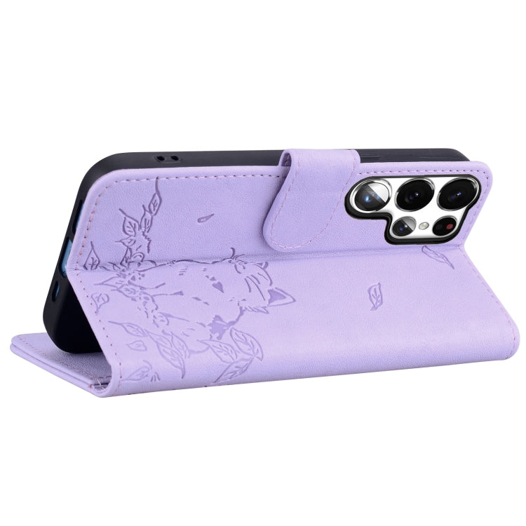 For Samsung Galaxy S23 Ultra 5G Cute Cat Embossed Leather Phone Case