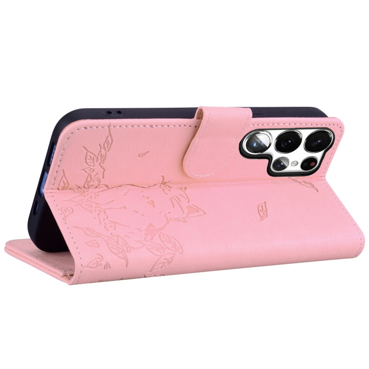 For Samsung Galaxy S23 Ultra 5G Cute Cat Embossed Leather Phone Case