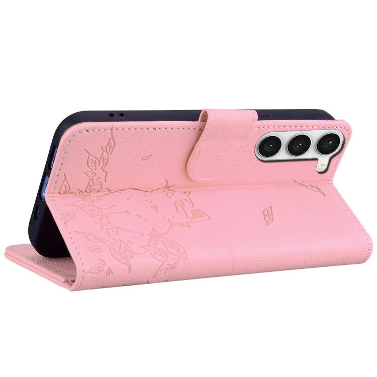 For Samsung Galaxy S23+ 5G Cute Cat Embossed Leather Phone Case