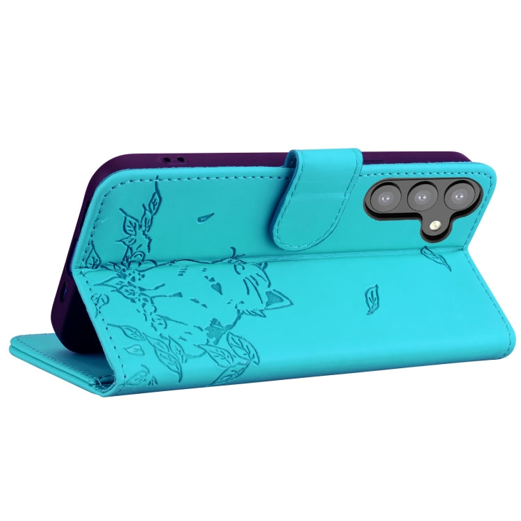 For Samsung Galaxy S23 FE 5G Cute Cat Embossed Leather Phone Case