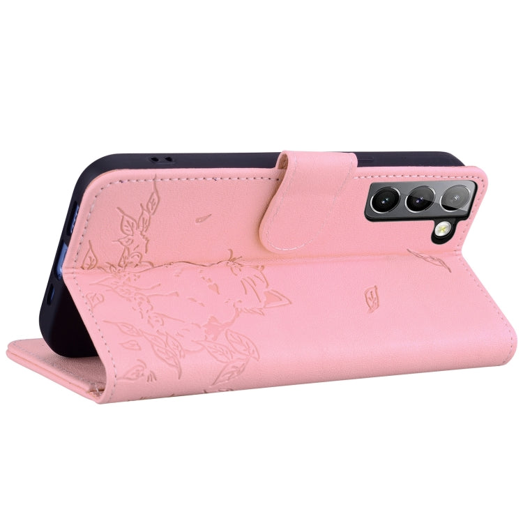 For Samsung Galaxy S22+ 5G Cute Cat Embossed Leather Phone Case
