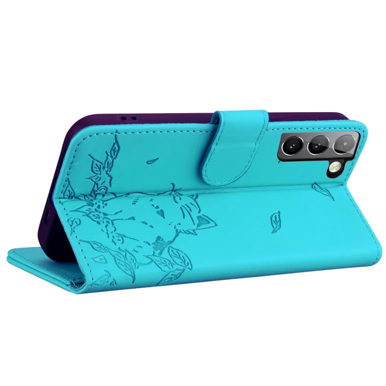For Samsung Galaxy S22+ 5G Cute Cat Embossed Leather Phone Case