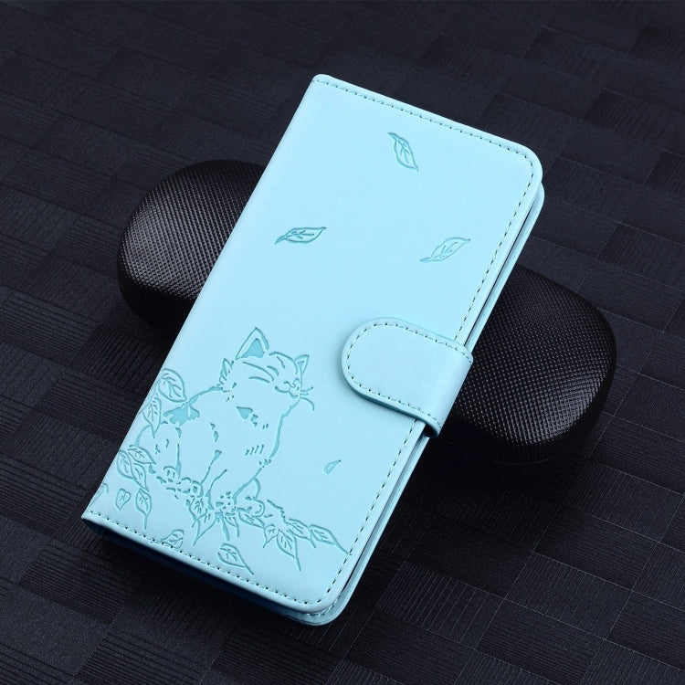 For Samsung Galaxy S21 5G Cute Cat Embossed Leather Phone Case