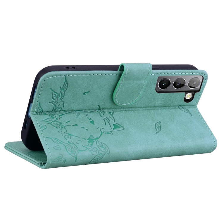 For Samsung Galaxy S21 FE 5G Cute Cat Embossed Leather Phone Case