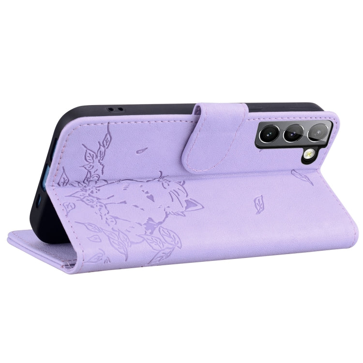 For Samsung Galaxy S21 FE 5G Cute Cat Embossed Leather Phone Case