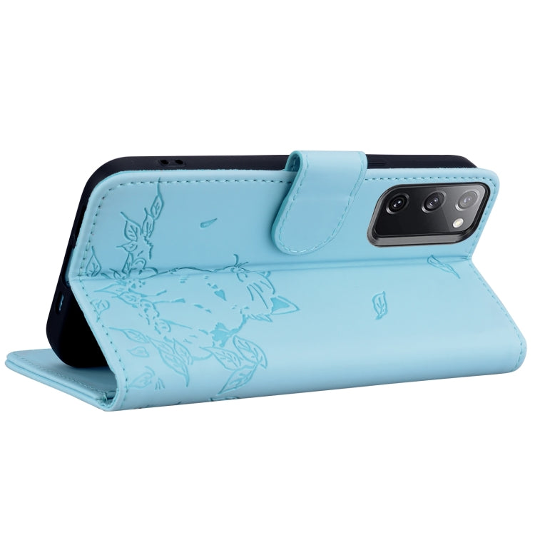 For Samsung Galaxy S20 FE Cute Cat Embossed Leather Phone Case