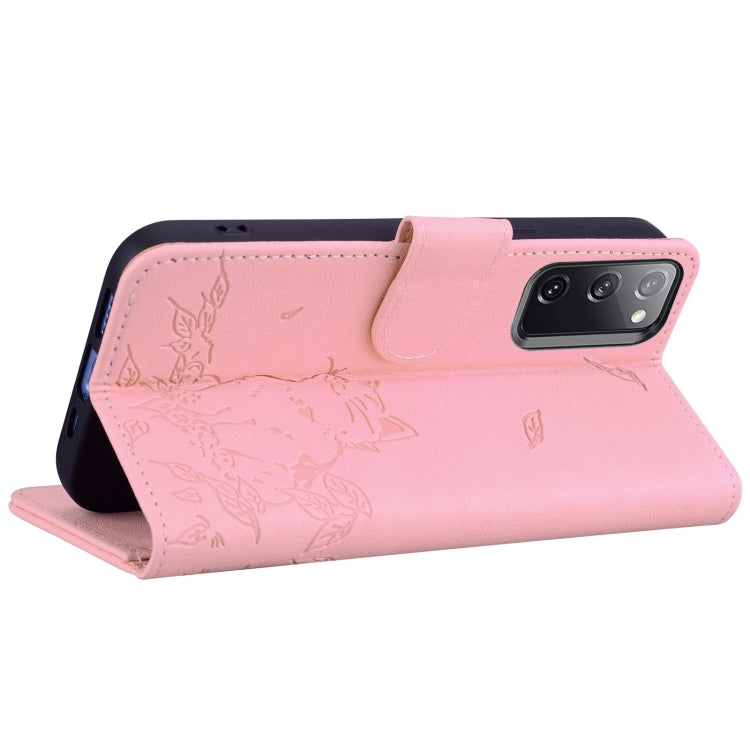 For Samsung Galaxy S20 FE Cute Cat Embossed Leather Phone Case