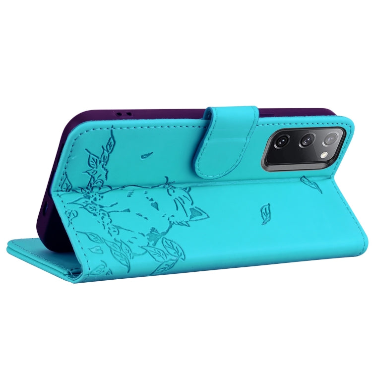 For Samsung Galaxy S20 FE Cute Cat Embossed Leather Phone Case
