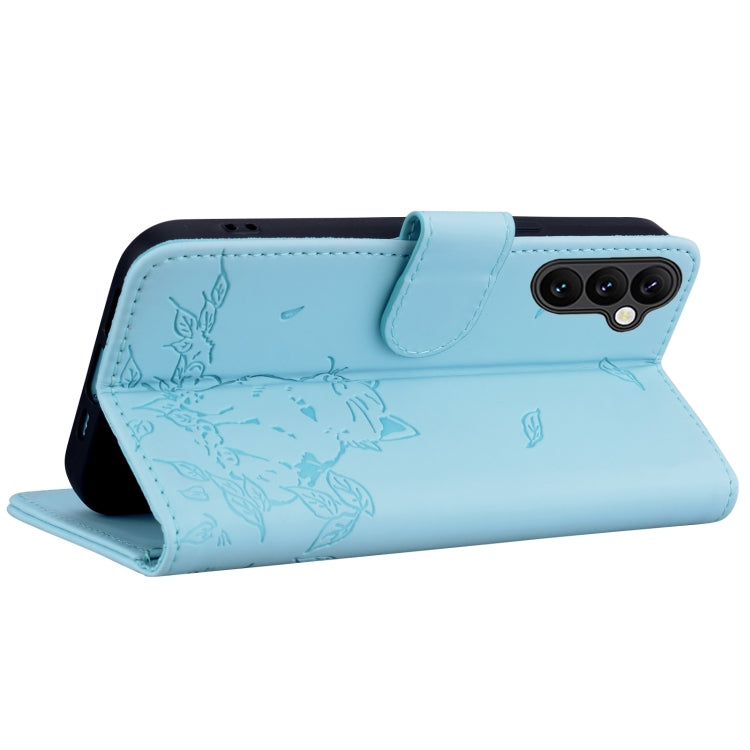 For Samsung Galaxy S24 FE 5G Cute Cat Embossed Leather Phone Case