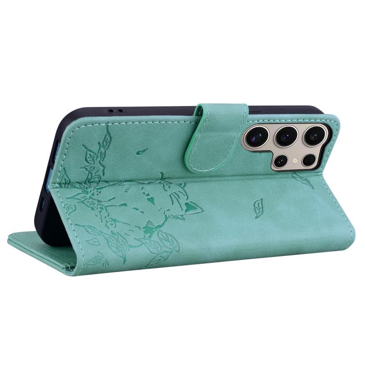 For Samsung Galaxy S25 Ultra 5G Cute Cat Embossed Leather Phone Case