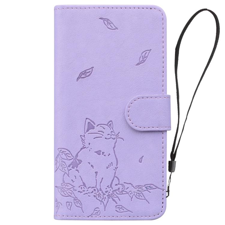 For Samsung Galaxy S25 Ultra 5G Cute Cat Embossed Leather Phone Case