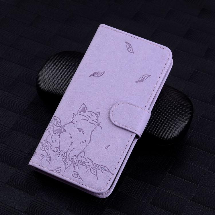 For Samsung Galaxy S25 Ultra 5G Cute Cat Embossed Leather Phone Case