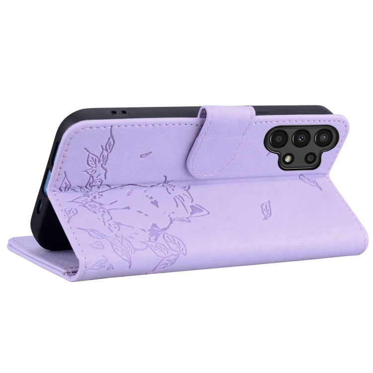 For Samsung Galaxy A13 4G / 5G Cute Cat Embossed Leather Phone Case