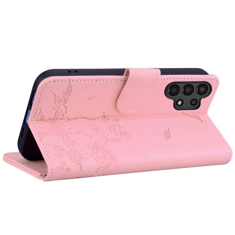 For Samsung Galaxy A13 4G / 5G Cute Cat Embossed Leather Phone Case