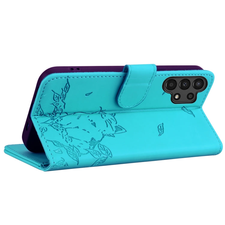 For Samsung Galaxy A13 4G / 5G Cute Cat Embossed Leather Phone Case