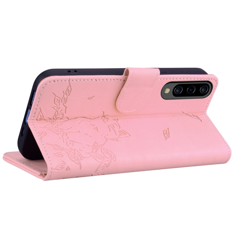 For Samsung Galaxy A30s / A50 Cute Cat Embossed Leather Phone Case