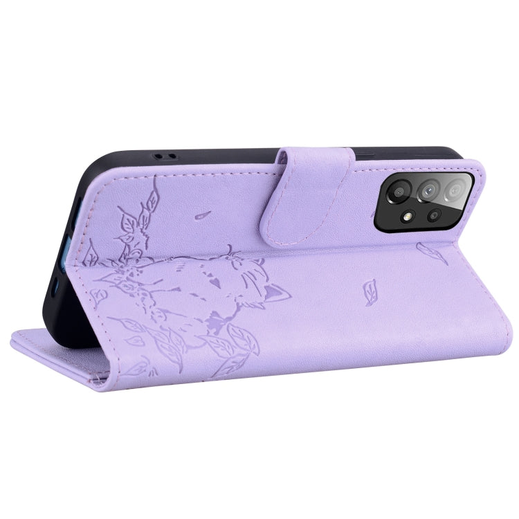 For Samsung Galaxy A33 5G Cute Cat Embossed Leather Phone Case