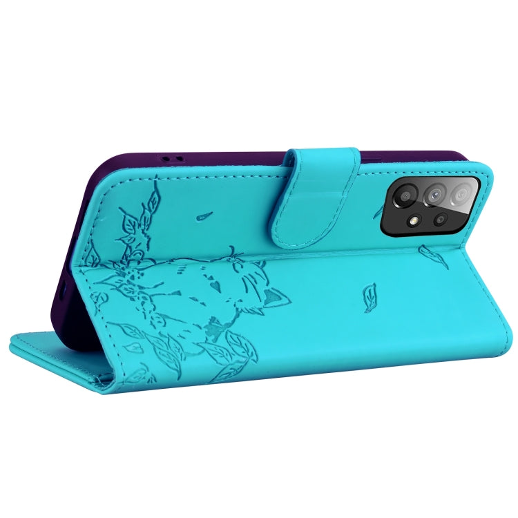 For Samsung Galaxy A33 5G Cute Cat Embossed Leather Phone Case