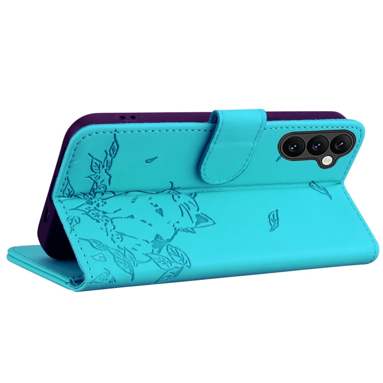 For Samsung Galaxy A35 5G Cute Cat Embossed Leather Phone Case