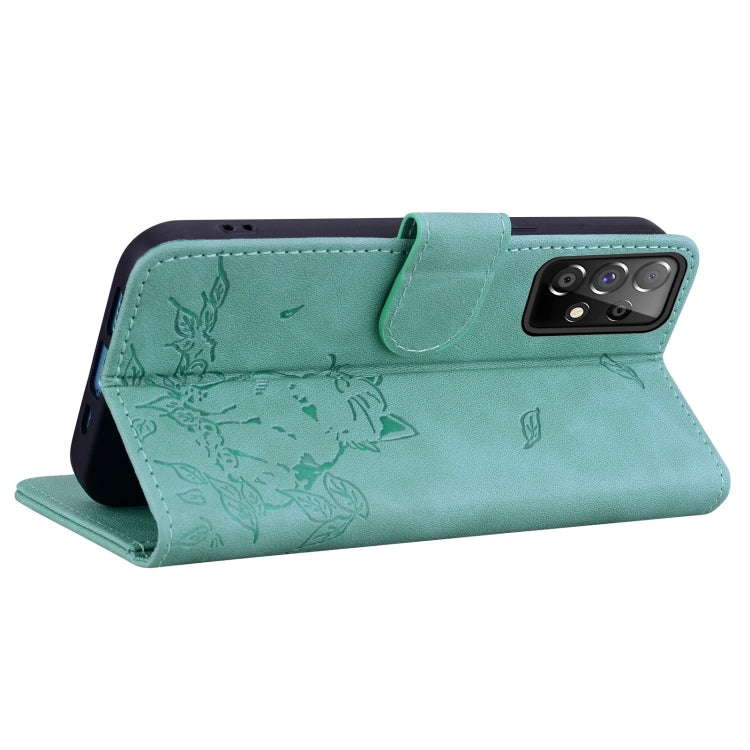 For Samsung Galaxy A52 4G / 5G Cute Cat Embossed Leather Phone Case