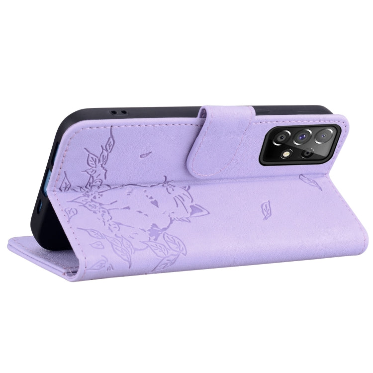 For Samsung Galaxy A53 5G Cute Cat Embossed Leather Phone Case
