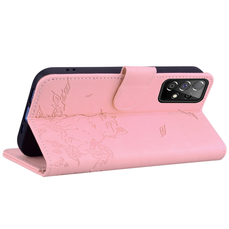 For Samsung Galaxy A53 5G Cute Cat Embossed Leather Phone Case
