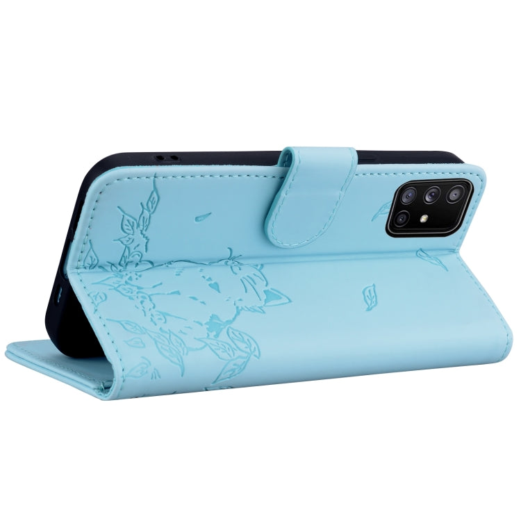 For Samsung Galaxy A71 4G Cute Cat Embossed Leather Phone Case
