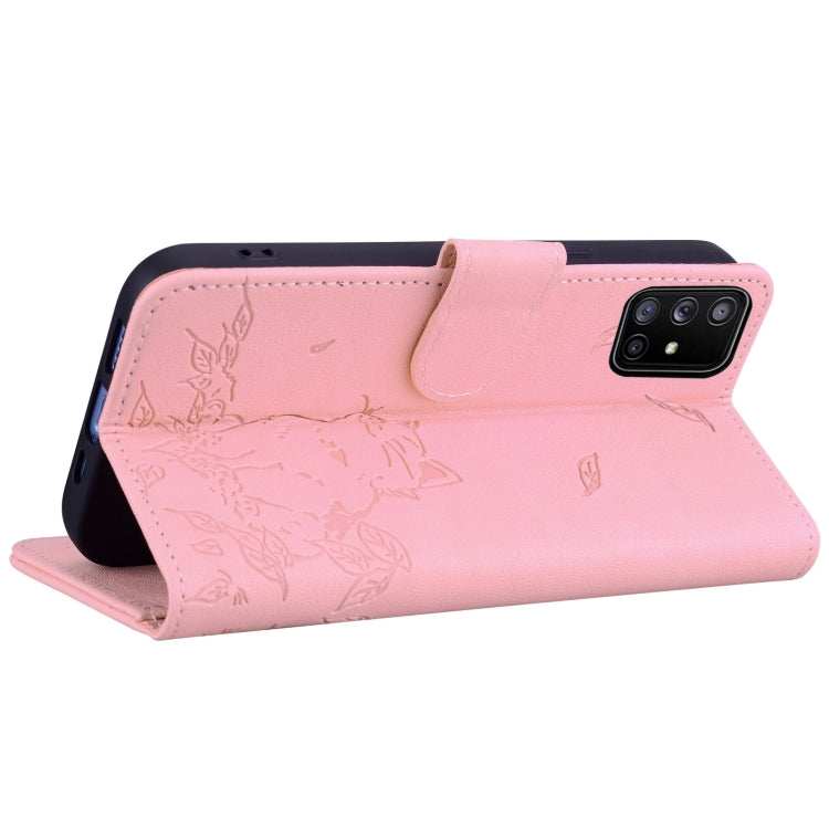 For Samsung Galaxy A71 4G Cute Cat Embossed Leather Phone Case