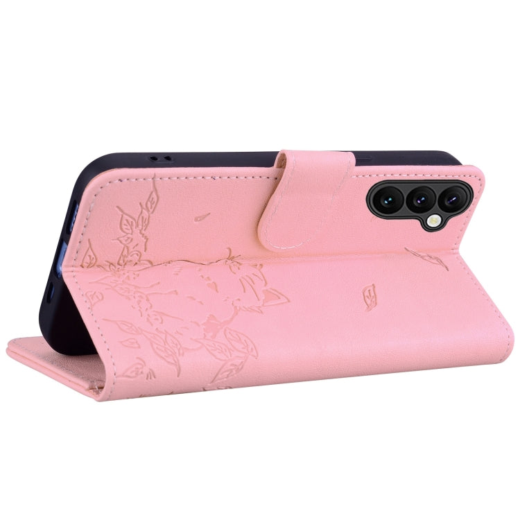 For Samsung Galaxy A16 5G Cute Cat Embossed Leather Phone Case