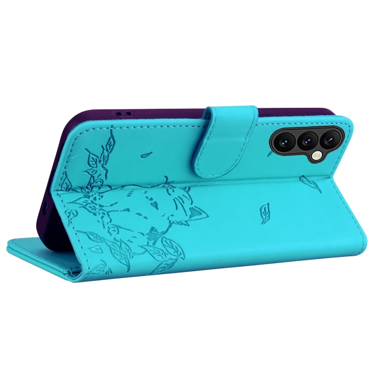 For Samsung Galaxy A16 5G Cute Cat Embossed Leather Phone Case