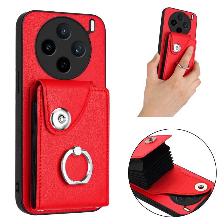 For vivo X200s Organ Card Bag Ring Holder Phone Case