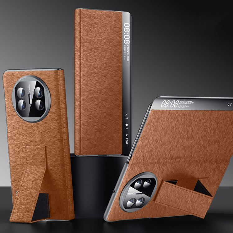 For Huawei Mate X5 / X3 SULADA Smart Series Wristband Holder Smart View Window Genuine Leather Phone Case