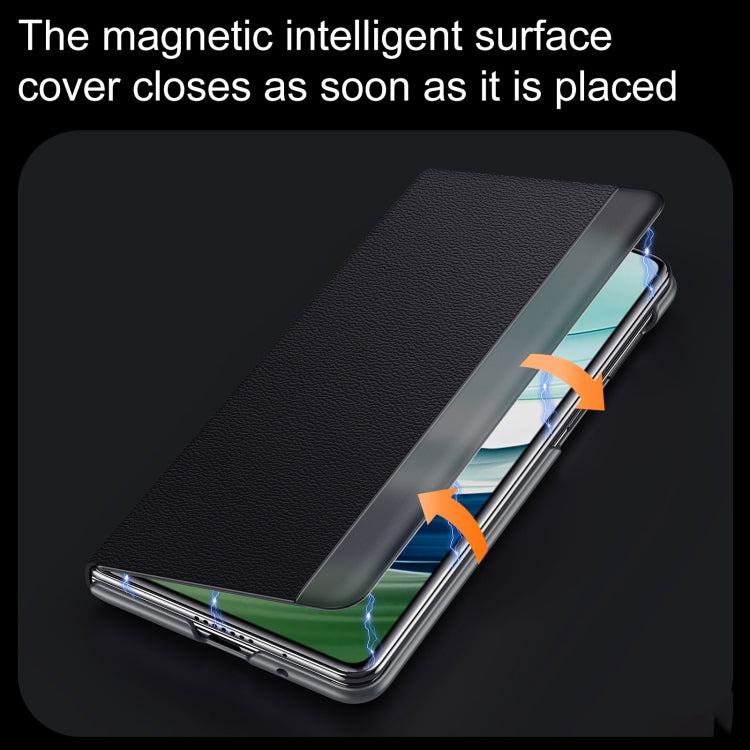 For Huawei Mate X5 / X3 SULADA Smart Series Wristband Holder Smart View Window Genuine Leather Phone Case
