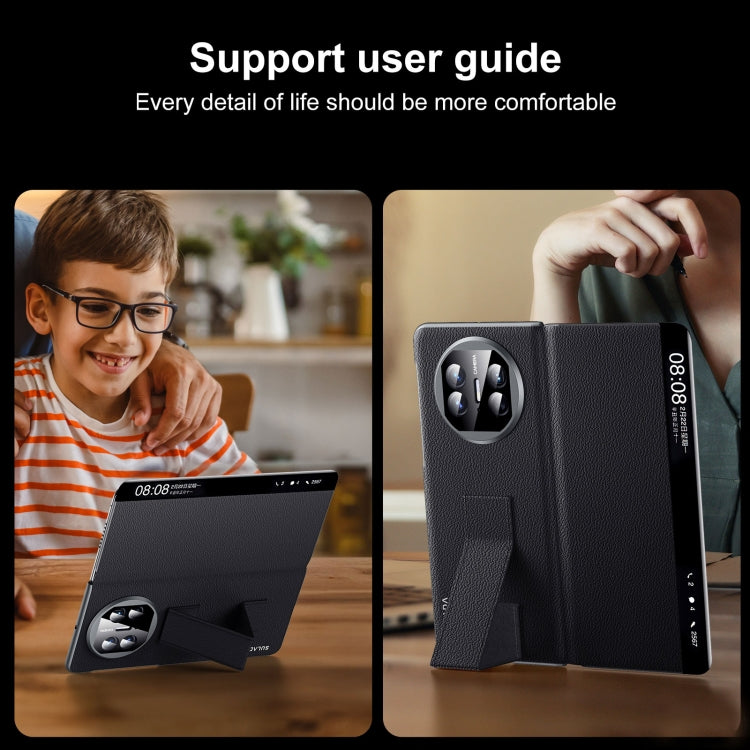 For Huawei Mate X5 / X3 SULADA Smart Series Wristband Holder Smart View Window Genuine Leather Phone Case