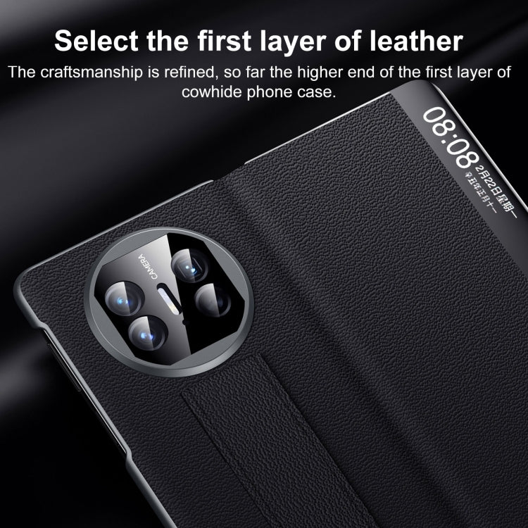 For Huawei Mate X5 / X3 SULADA Smart Series Wristband Holder Smart View Window Genuine Leather Phone Case