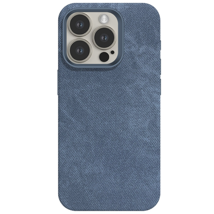 For iPhone 15 Pro Skin Feel Denim Leather MagSafe Phone Case