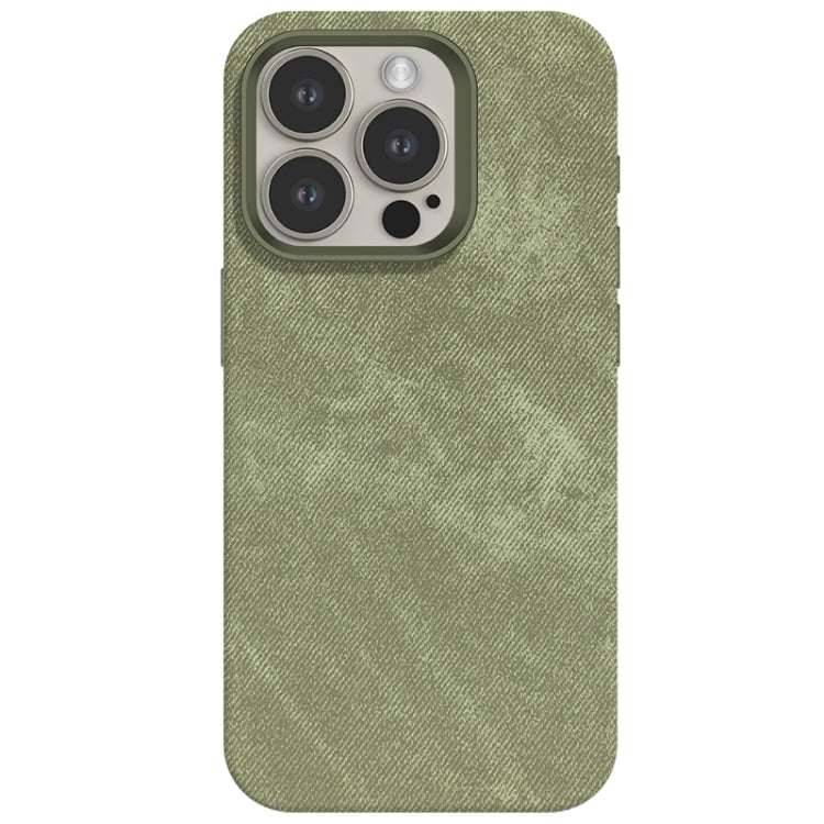 For iPhone 15 Pro Skin Feel Denim Leather MagSafe Phone Case