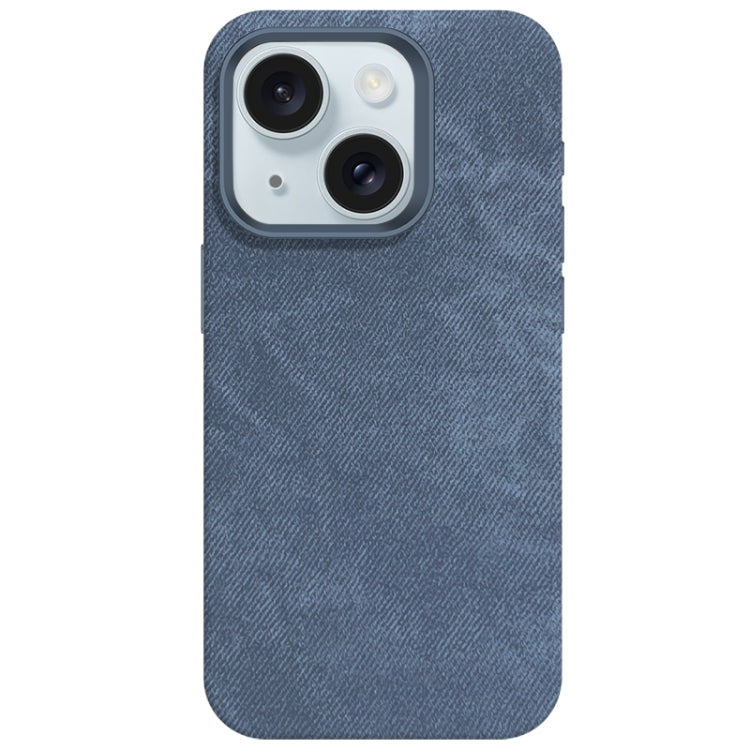 For iPhone 15 Skin Feel Denim Leather MagSafe Phone Case