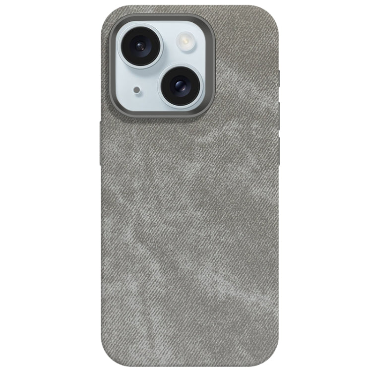 For iPhone 15 Skin Feel Denim Leather MagSafe Phone Case