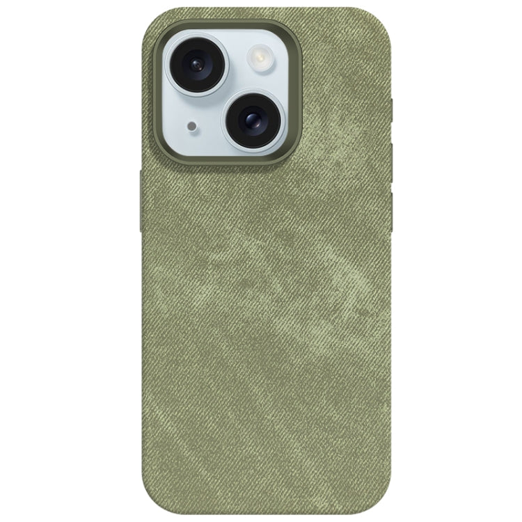 For iPhone 15 Skin Feel Denim Leather MagSafe Phone Case