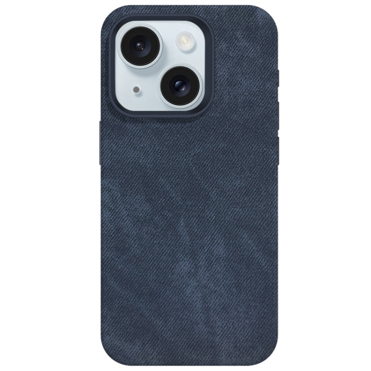 For iPhone 15 Skin Feel Denim Leather MagSafe Phone Case